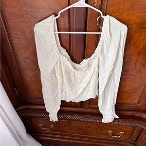 H&M Cream Smocked Peasant Blouse